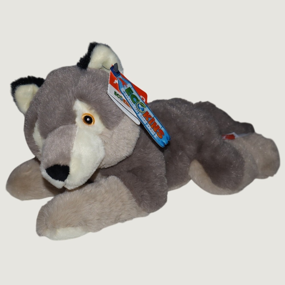 WILD REPUBLIC  Ecokins Laying Gray WOLF Stuffed Soft Plush w/ Tags #24721